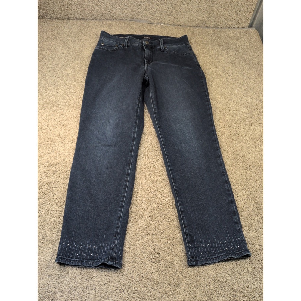 NYDJ Sheri Ankle Jeans Dark Wash Rhinestone Hem Lift Tuck Size 6